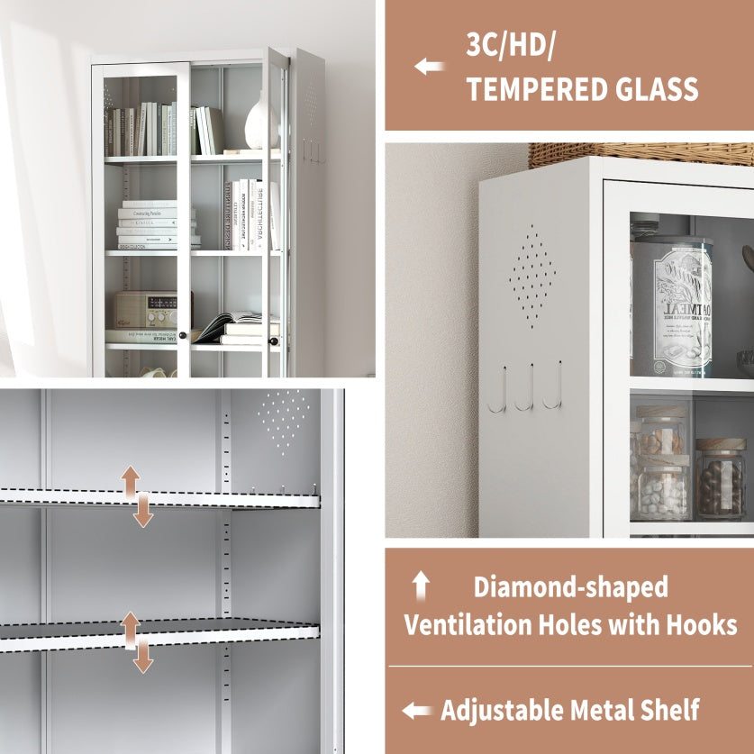 Metal Kitchen Pantry Cabinet -  Tall Storage With 5 Adjustable Shelves, White Freestanding Cabinet For Kitchen Pantry Bathroom