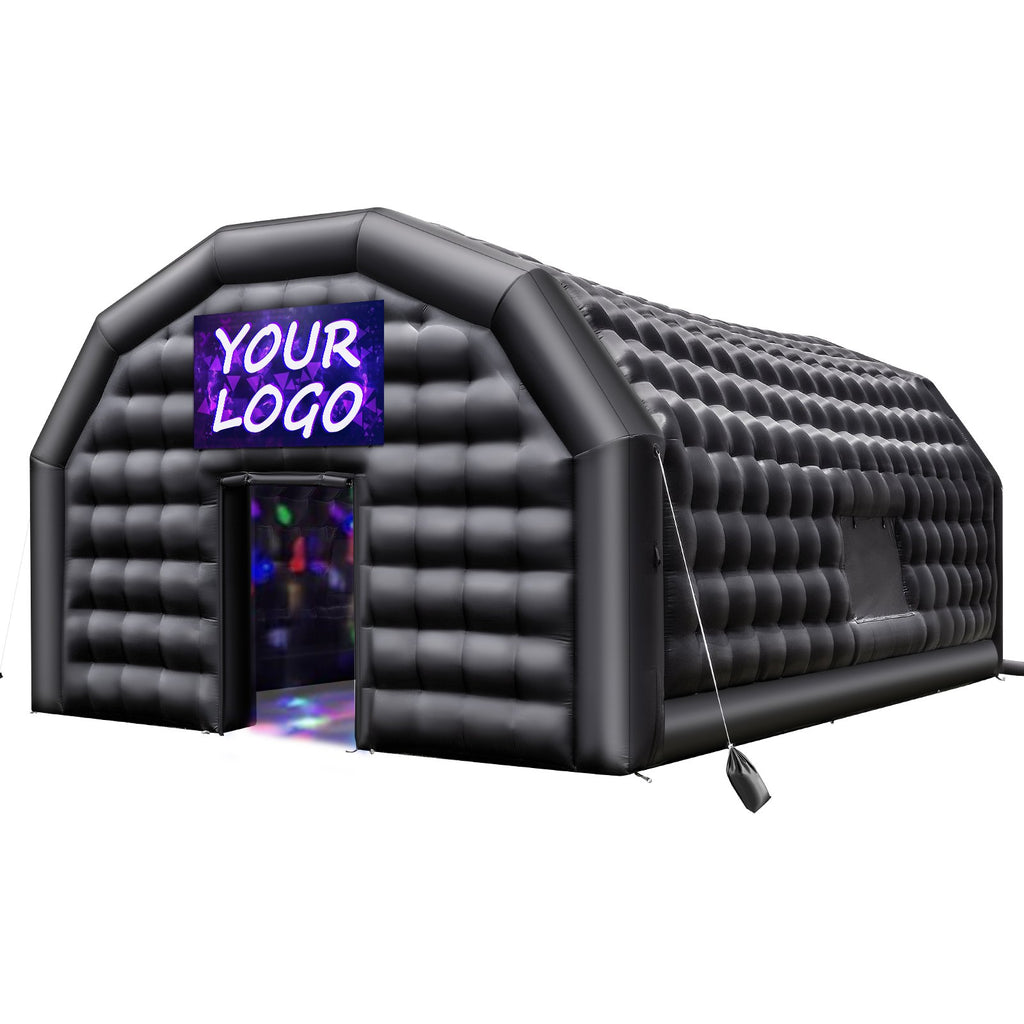 Aufblasbares Partyzelt 9x6x4 M, Würfelzelt Für Disco Nachtclub, Pavillon Hochzeitszelt Mit 1100 W Gebläse, Sandsack, 2 Fenster Für Veranstaltungen, Geburtstag, Hochzeit, Schwarz