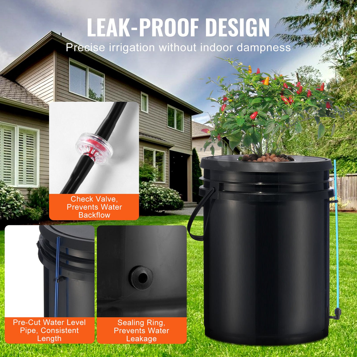 DWC Hydroponic System, 5 Gallon 4 Buckets, Deep Water Culture Growing Bucket, Hydroponics Grow Kit With Pump, Air Stone And Water Level Device, For Indoor/Outdoor Leafy Vegetables