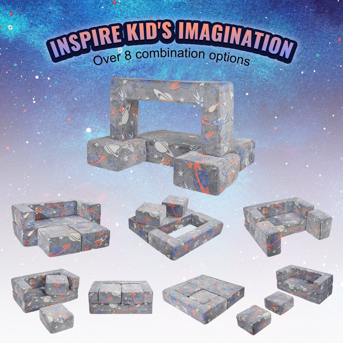Kids Couch, 4Pcs Toddler Couch Sofa Bed, Kids Chair Seat Playroom Furniture, Child Sectional Sofa With Removable Cover For Kids Girls & Boys, Dark Grey
