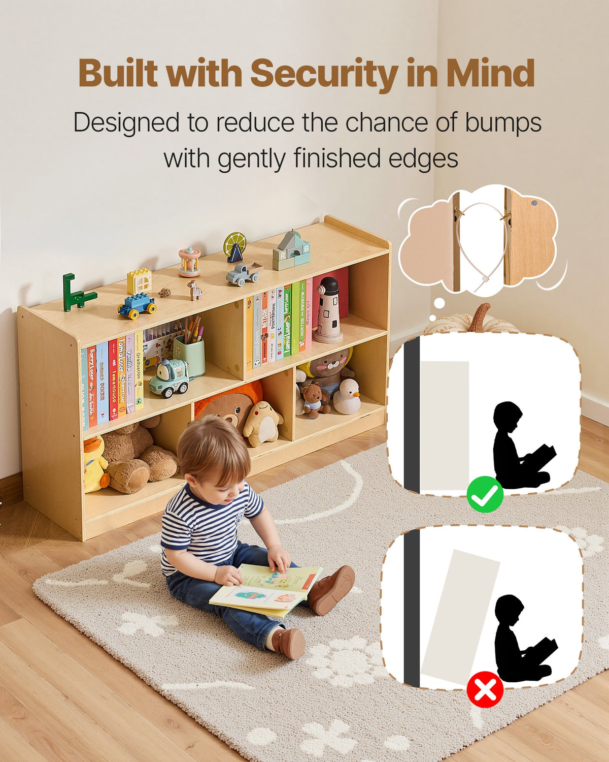 Montessori Bookshelf, 45 In Width Toy Storage Organizer, 5-Section Kids Display Storage Cabinet, Daycare Furniture, Kids Bookshelf For Bedroom, Nursery, Living Room, Entryway, Preschool, Brown