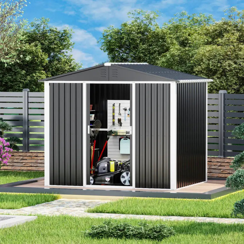 Outdoor Metal Shed 8.6 Ft. W X 6.3 Ft. D Metal Shed With Sliding Door In Black 54 Sq. Ft.