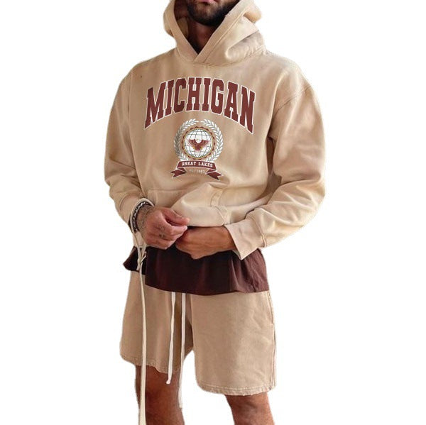 Men's Vintage Michigan Letters Casual Hoodie Sweater