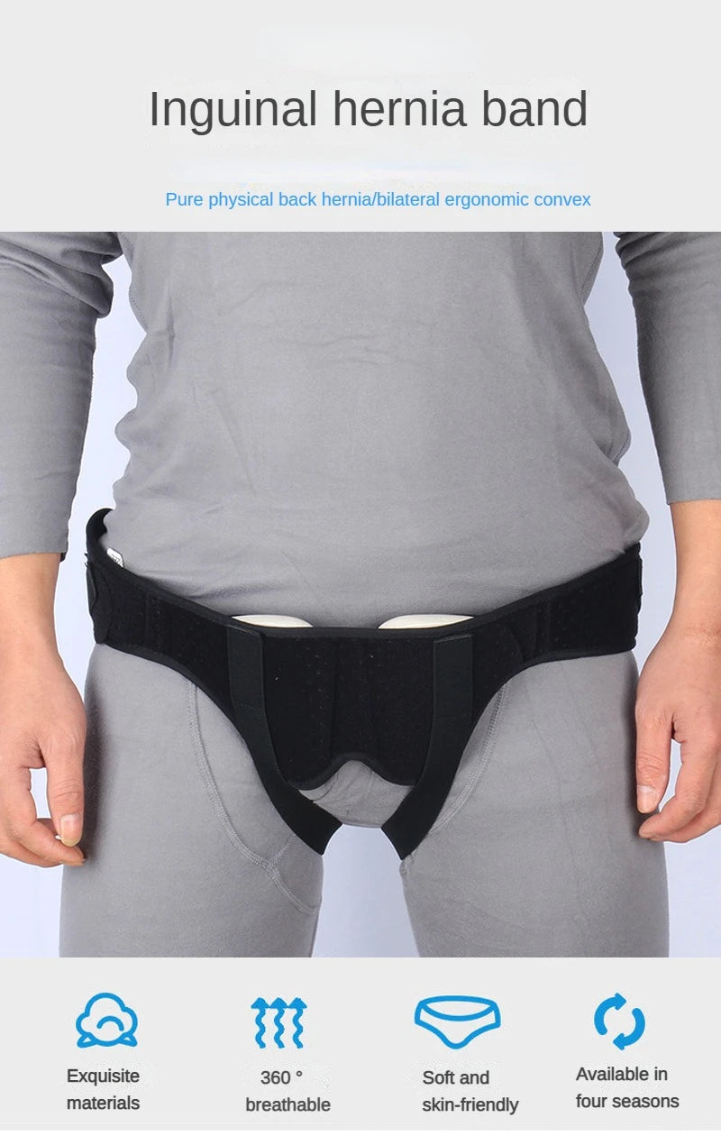 Intestinal Hernia Fixation Belt, Machine Washable Black PU Foam Pad Breathable Men Inguinal Hernia Tape For Body Care