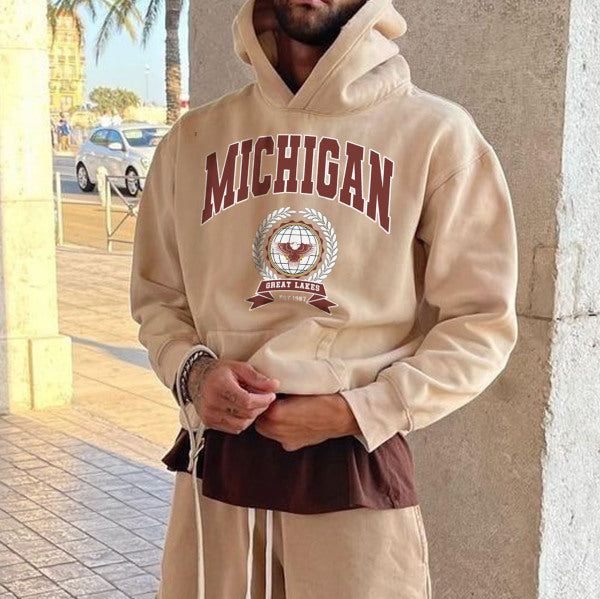 Men's Vintage Michigan Letters Casual Hoodie Sweater