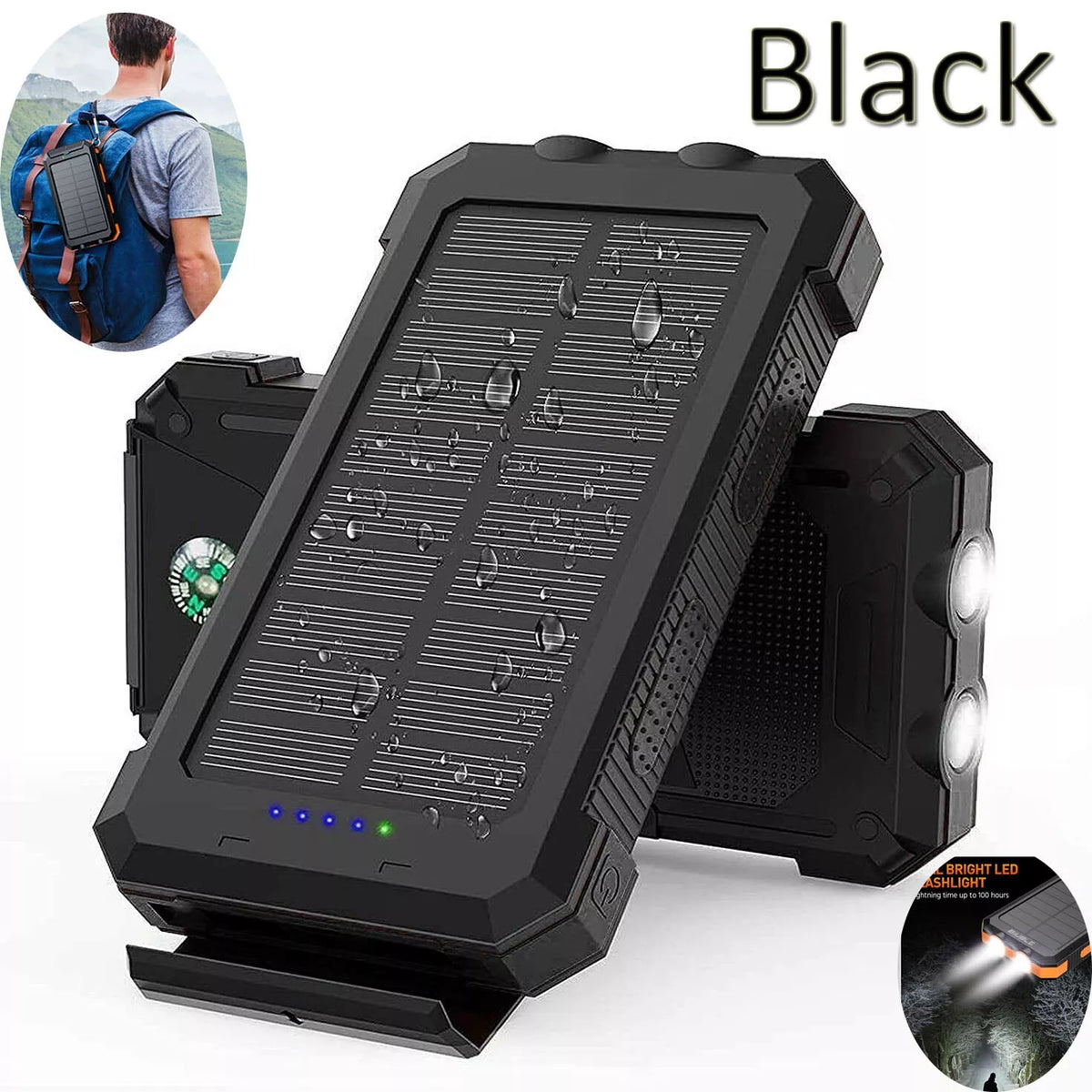 Solar Power Bank Waterproof 2USB LED Battery Charger For Cell Phone