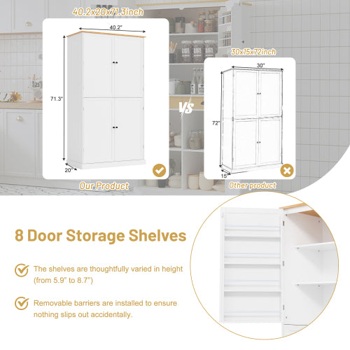 40.2x20x71.3 Inches Tall Freestanding Kitchen Pantry Large Cabinet Storage Cabinet Unavailable Platforms- Welfel