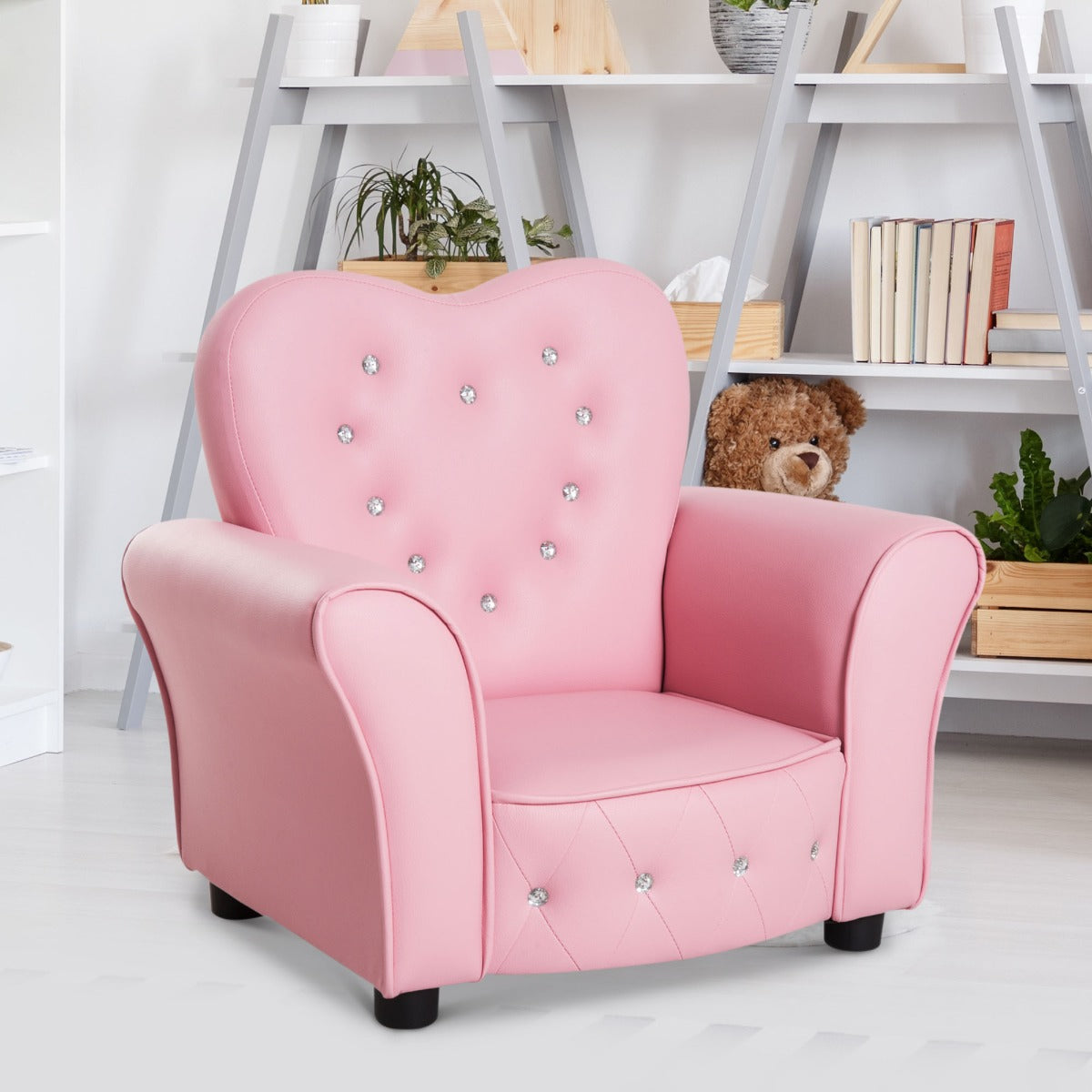 Kids Sofa Toddler Tufted Upholstered Sofa Chair Princess Couch Furniture with Diamond Decoration for Preschool Child, Pink