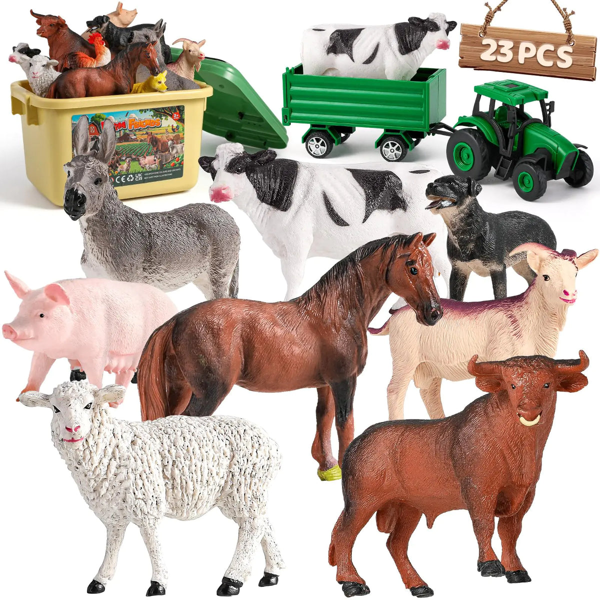 WAIIW Farm Animal Toys for Toddlers23 PCS Animal Toys with Realistic Animal FigurinesTractor Toy and FenceFarm Playset Educational Learning Toys for Toddlers Kids 3-5