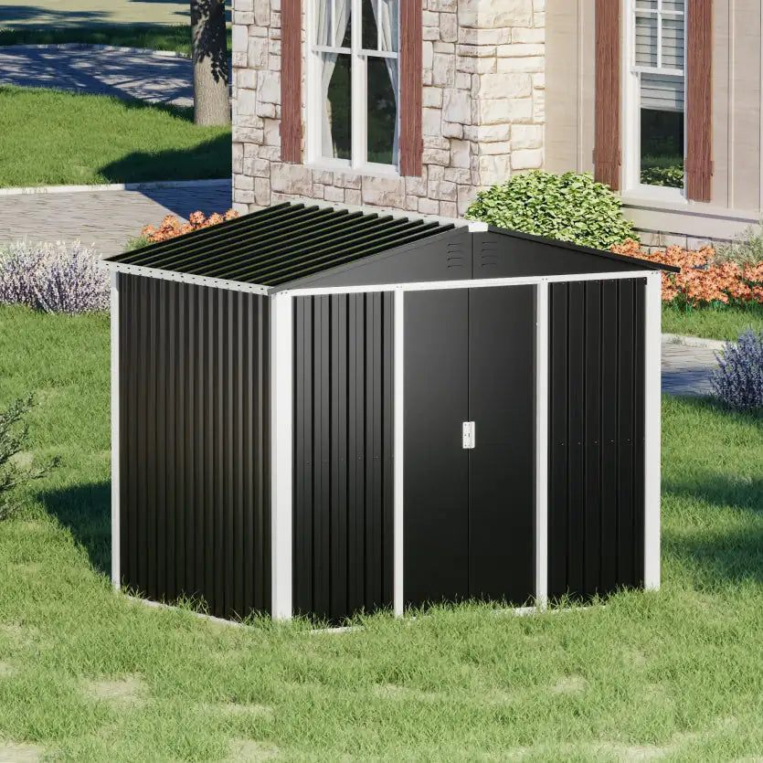 Outdoor Metal Shed 8.6 Ft. W X 6.3 Ft. D Metal Shed With Sliding Door In Black 54 Sq. Ft.