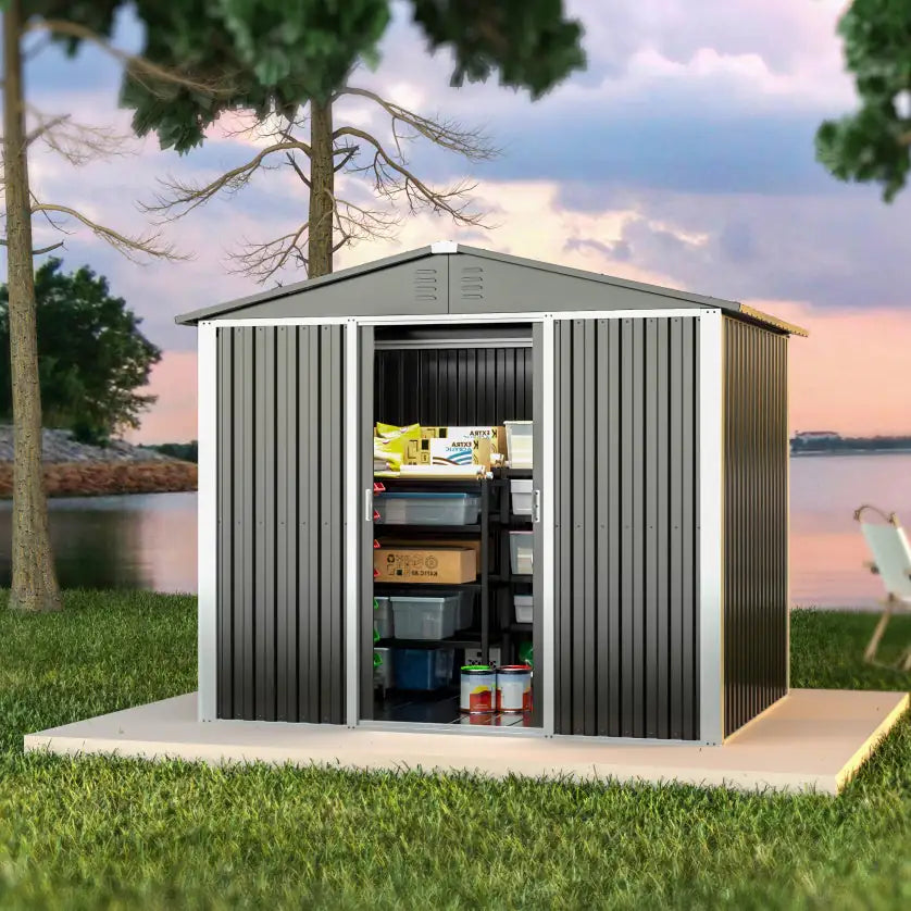Outdoor Metal Shed 8.6 Ft. W X 6.3 Ft. D Metal Shed With Sliding Door In Black 54 Sq. Ft.