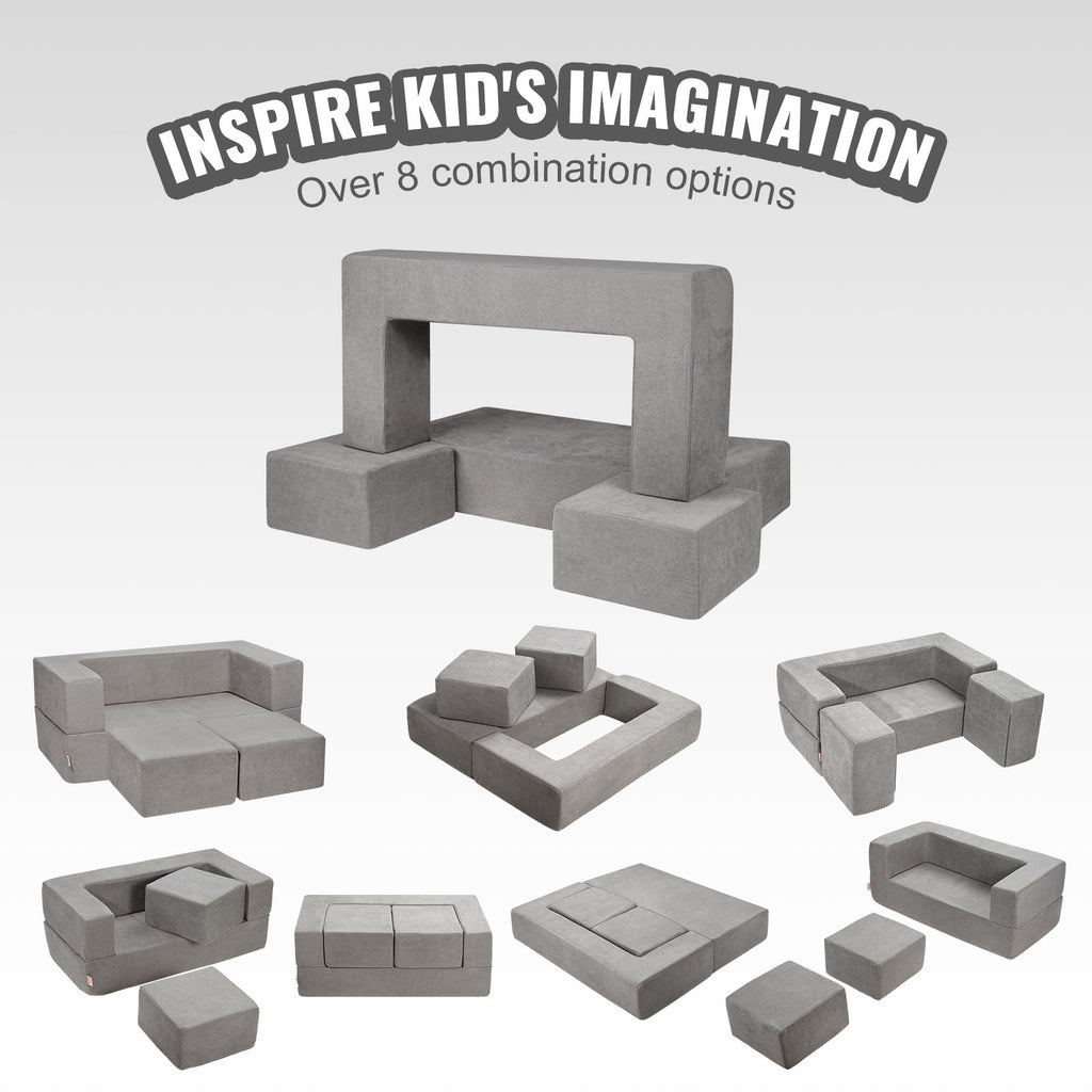 Kids Couch, 4Pcs Modular Kids Play Couch, Toddler Couch Sofa Bed, Kids Chair Seat Playroom Furniture, Child Sectional Sofa With Removable Cover For Kids Girls & Boys, Grey