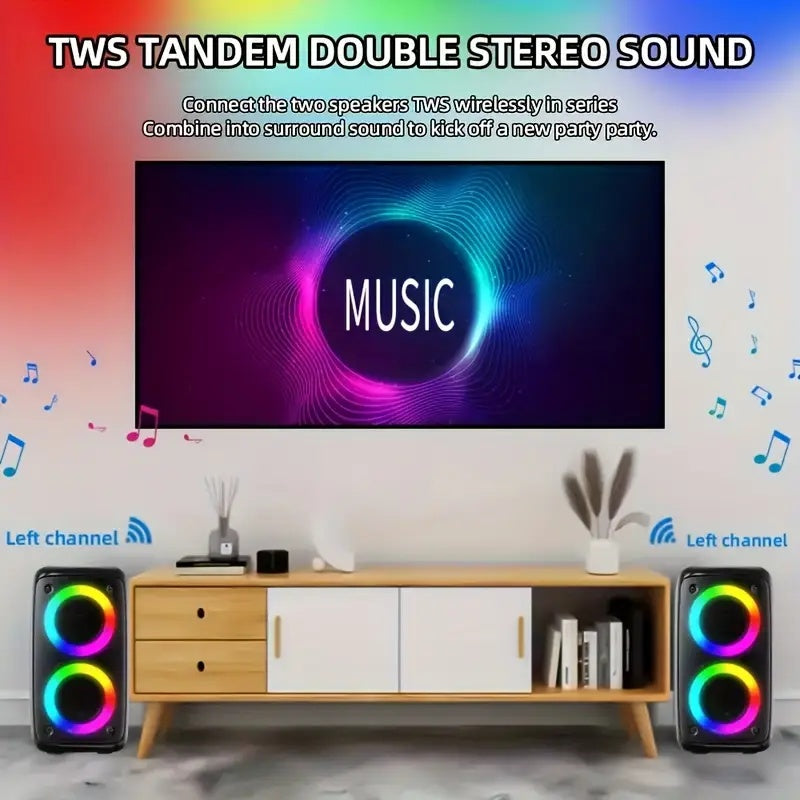 Wireless Speaker With Subwoofer, Large Boombox Speaker, Stereo Speaker, Subwoofer, Outdoor Wireless Speaker, Party Disco Light, TWS, TF, AUX