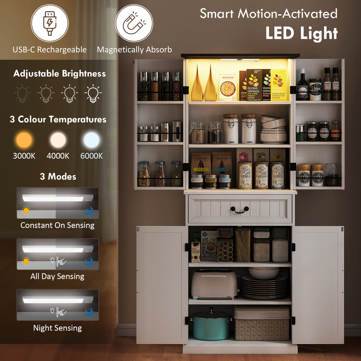 71" LED Kitchen Pantry Cabinet