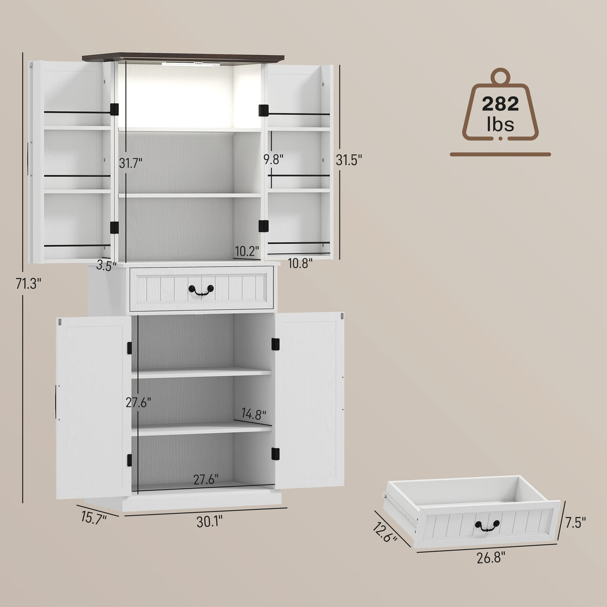 71" LED Kitchen Pantry Cabinet