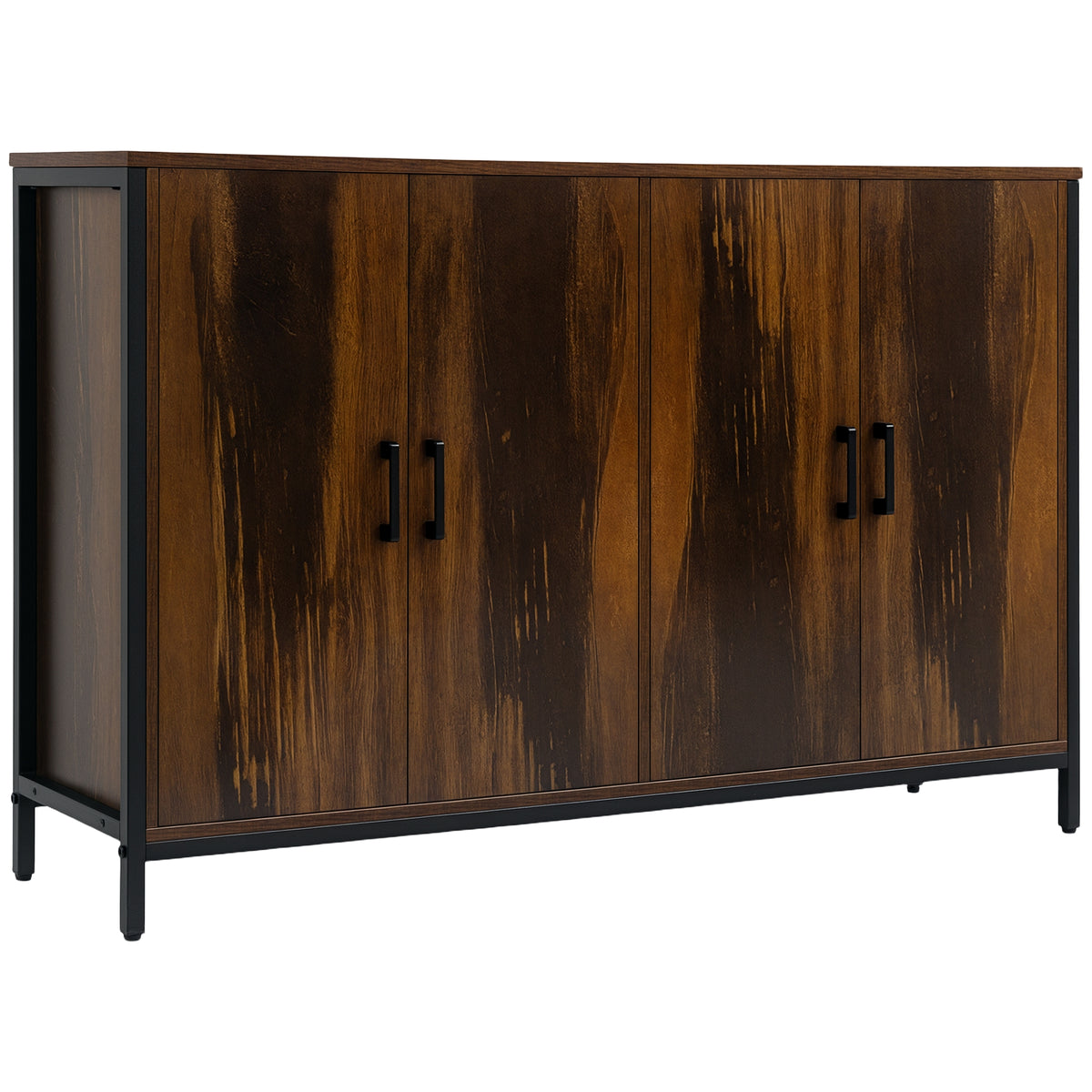 Industrial Sideboard Buffet Cabinet with Doors, Kitchen Cabinet, Coffee Bar Cabinet with Adjustable Shelves, Rustic Brown