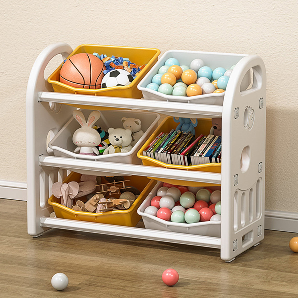 Kids Toy Storage Organizer With 6 Bins - Multi-functional Nursery Furniture Set