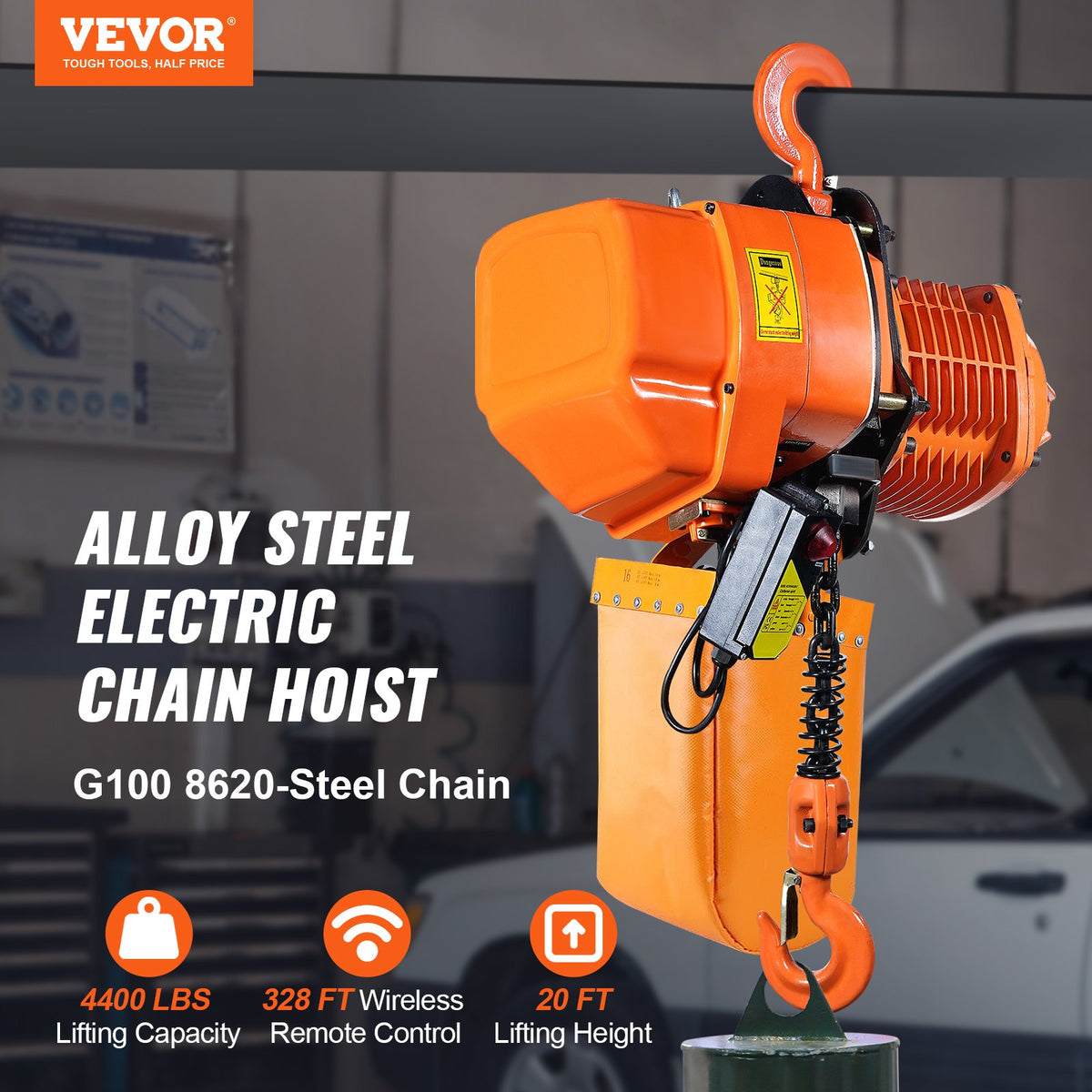 2 Ton Wireless Electric Chain Hoist, 4400 LBS Capacity With 20 FT Lifting Height, IP54 Protection, Three Phase Overhead Crane With G100 Chain