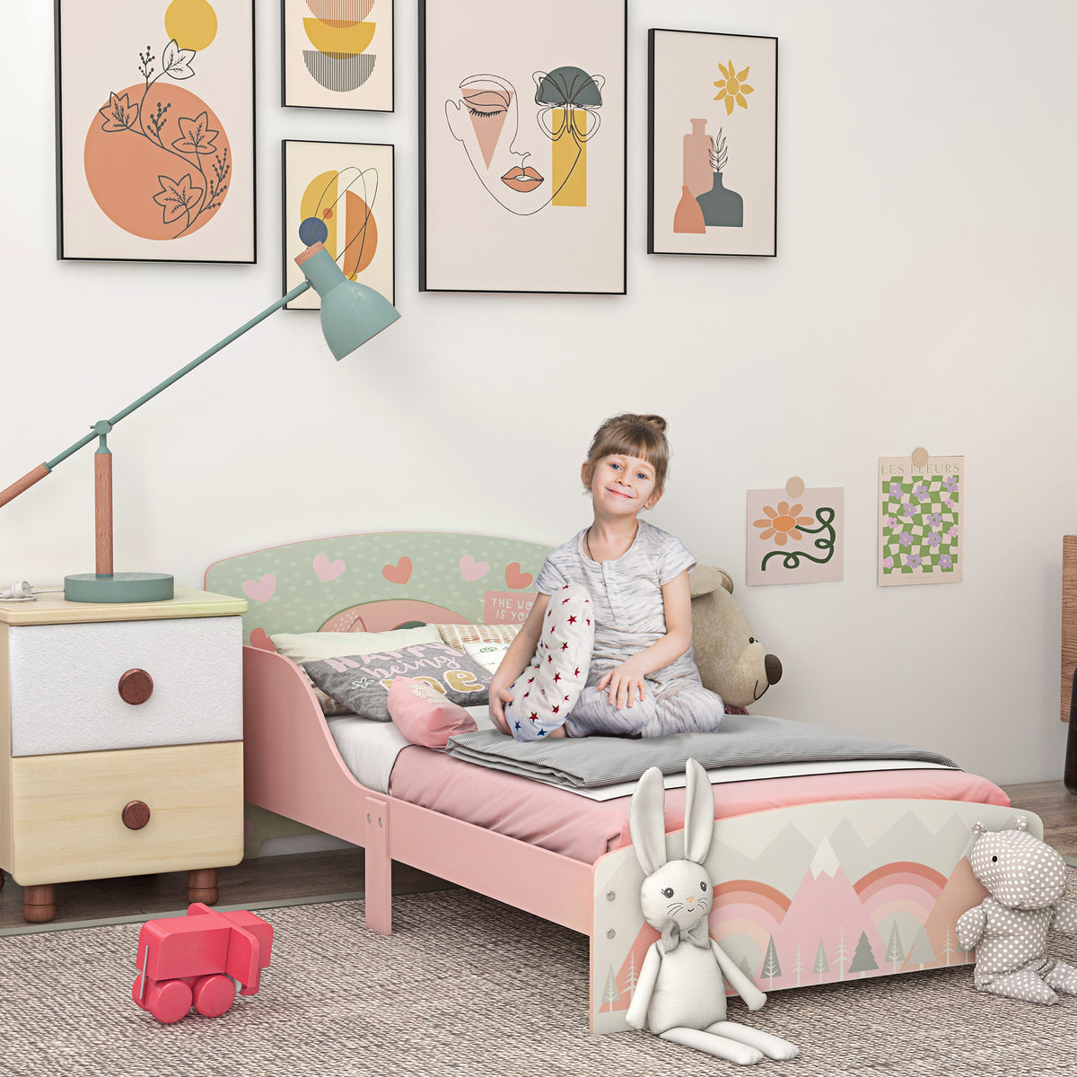 ZONEKIZ Toddler Bed Frame, Kids Bedroom Furniture For Ages 3-6 Years, Pink