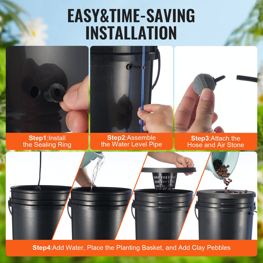 DWC Hydroponic System, 5 Gallon 4 Buckets, Deep Water Culture Growing Bucket, Hydroponics Grow Kit With Pump, Air Stone And Water Level Device, For Indoor/Outdoor Leafy Vegetables