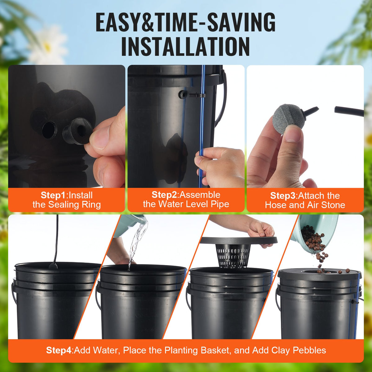 DWC Hydroponic System, 5 Gallon 4 Buckets, Deep Water Culture Growing Bucket, Hydroponics Grow Kit With Pump, Air Stone And Water Level Device, For Indoor/Outdoor Leafy Vegetables