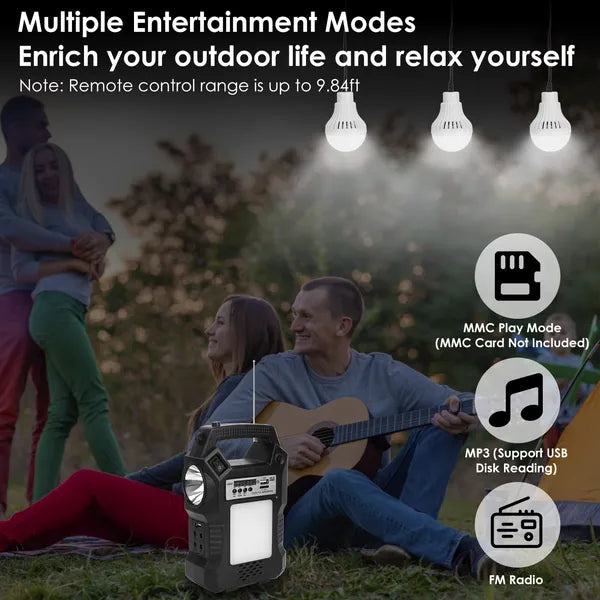 Portable Solar Power Station Rechargeable Backup Power Bank W/Flashlight 3 Lighting Bulbs For Camping Outage Garden Lamp