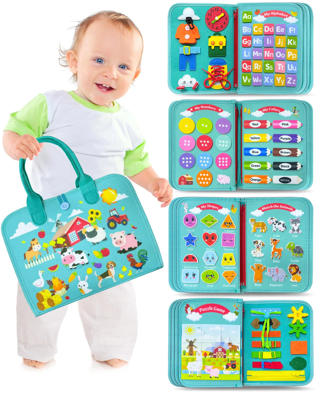 Walenty Toddler Busy Board Montessori Toys for 1 2 3 4 Year Old Boy Girl Birthday Gifts Busy Book Sensory Learning Toys for Toddlers 1-3 Educational Activities Airplane Car Travel Toys for Ages 2-4