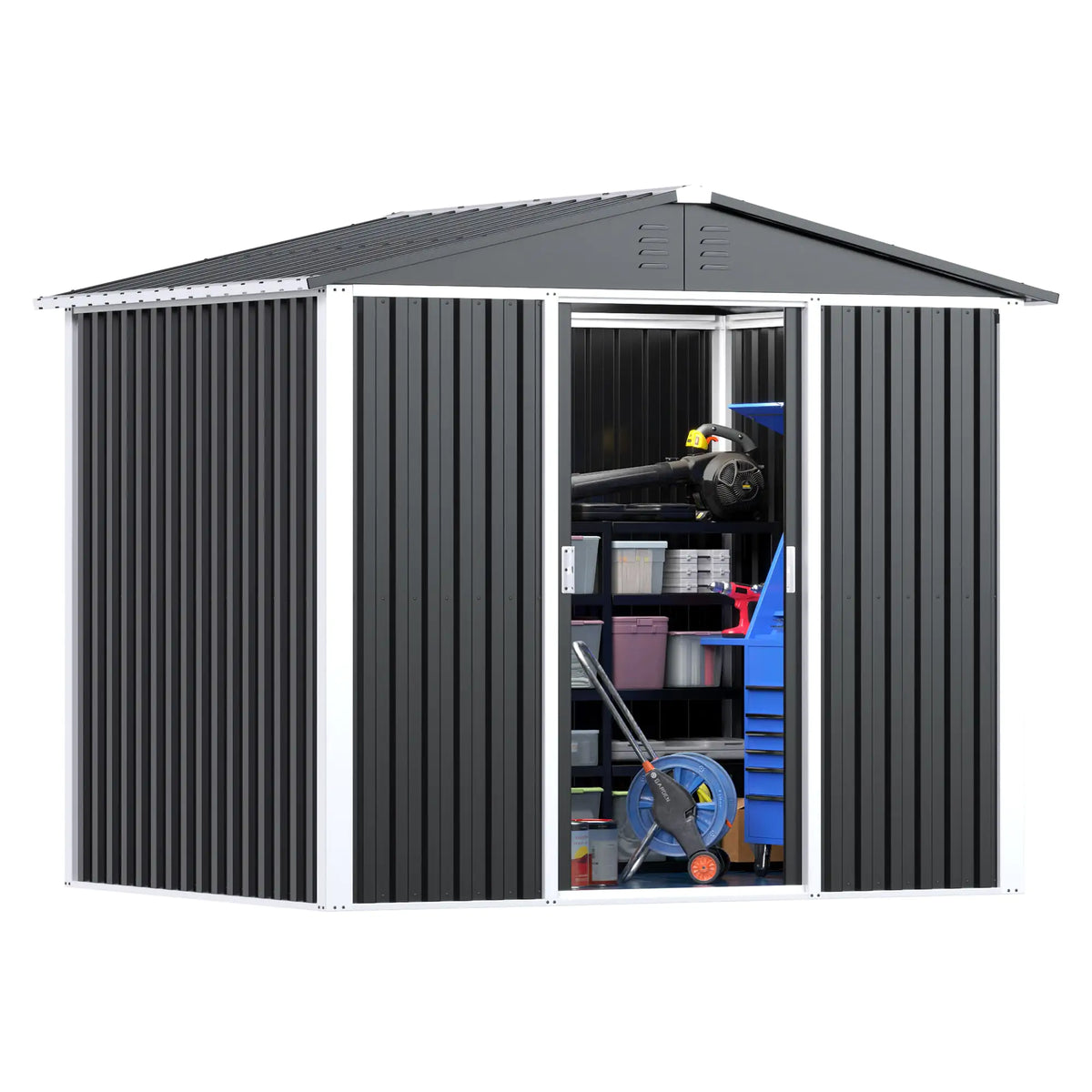 Outdoor Metal Shed 8.6 Ft. W X 6.3 Ft. D Metal Shed With Sliding Door In Black 54 Sq. Ft.